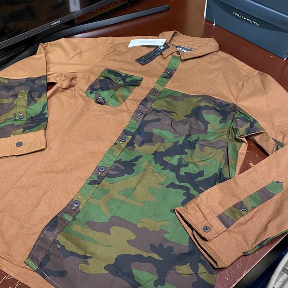 Reason Mens Brown Camouflage Long Sleeves Collared Button Front Shirt Size XL - Picture 3 of 5
